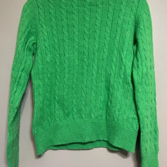100% Cashmere 2 Ply Yarns Fisherman Cable Knit Small Green Crew Neck Sweater - Picture 7 of 7